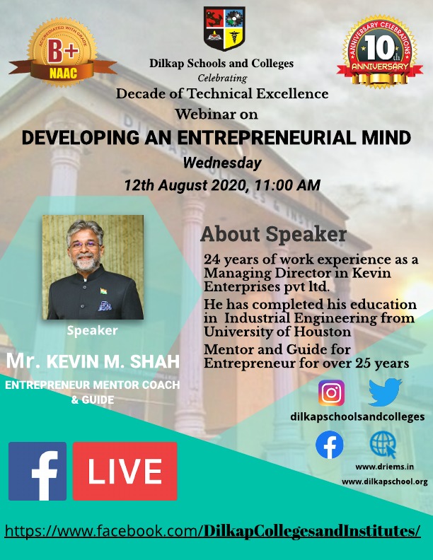 Webinar on Developing an Entrepreneurial Mind  on 12th August 2020